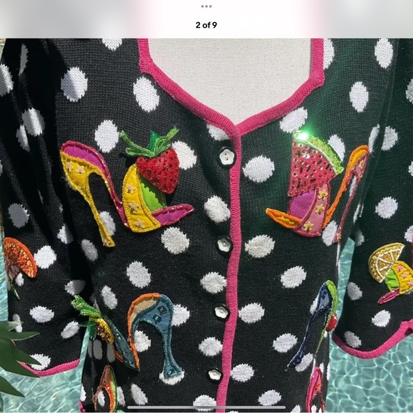 Design Options Phillip Jane Gordon Sz M Fruit 🍉 High heel Beaded Sweater - Picture 2 of 7